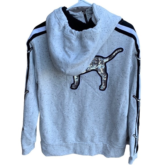 Pink Sequin Dog Hoodie Sweatshirt Sherpa Women’s Size Small 1/4 Zip - Picture 7 of 10